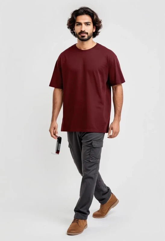 French Terry cotton Oversize T-Shirt Manufacturer - Maroon