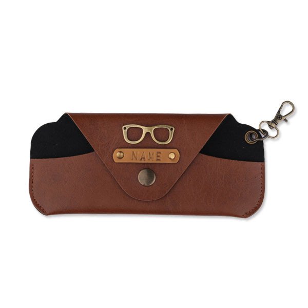 Personalized Leather Eyewear case with Charms - Light Brown