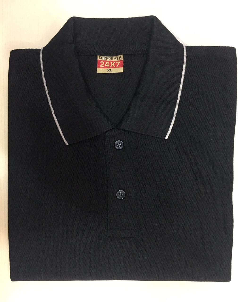 Corporate Polo neck T-Shirt (Tipping) - Black
