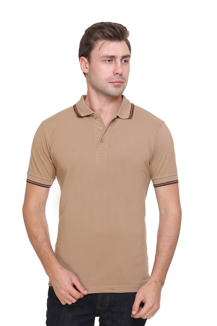 Tipline Double Tipped Beige Polo T-shirt