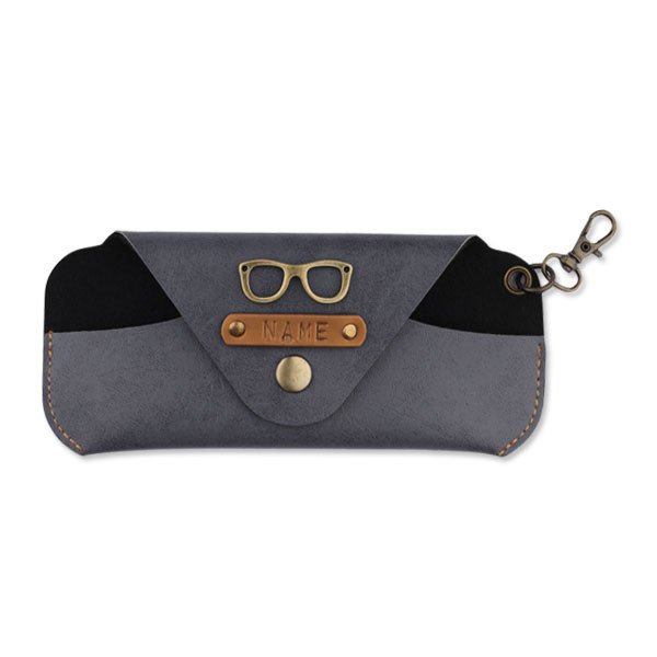 Personalized Leather Eyewear case with Charms - Grey
