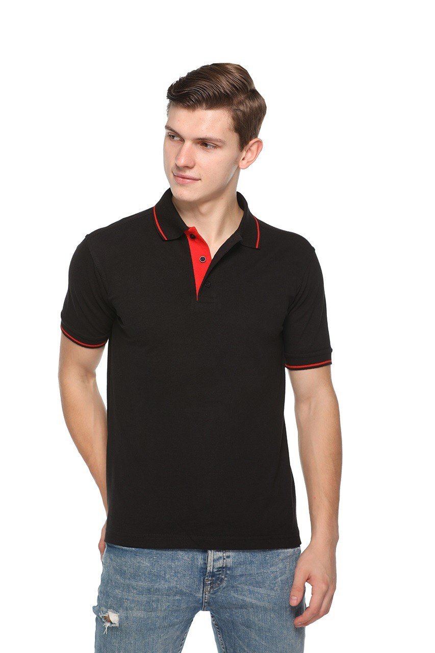 Pikmee Highline Black Polo red rib Single Tipping T-shirt