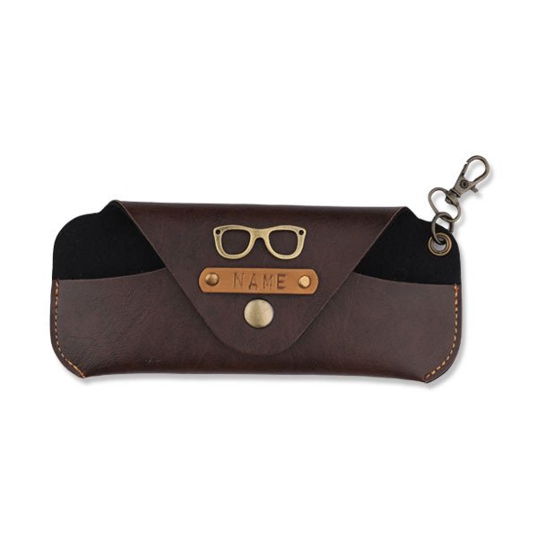 Personalized Leather Eyewear case with Charms - Dark Brown