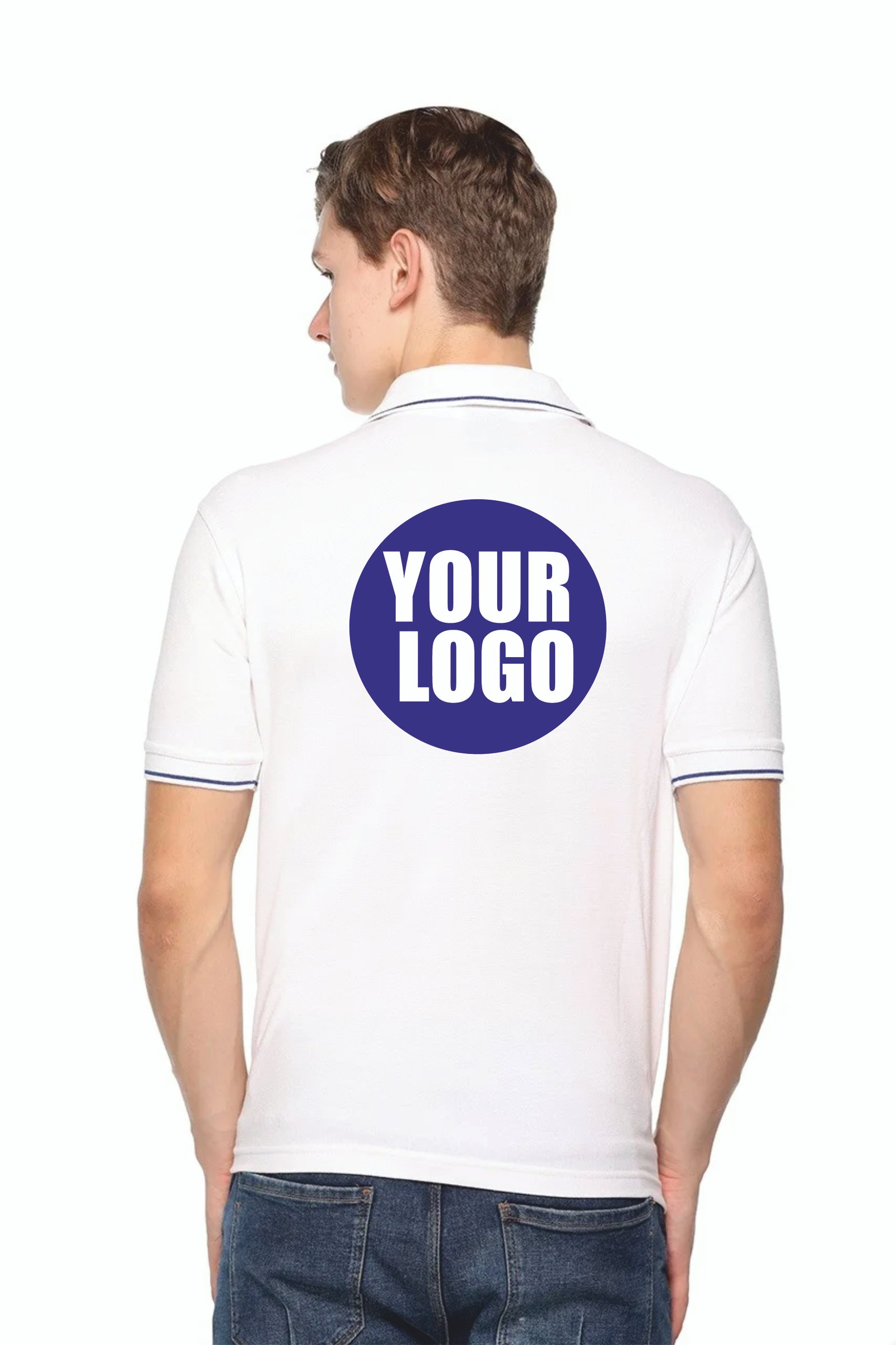 Custom Pikmee Highline White Polo Blue Ribbed line T-shirt